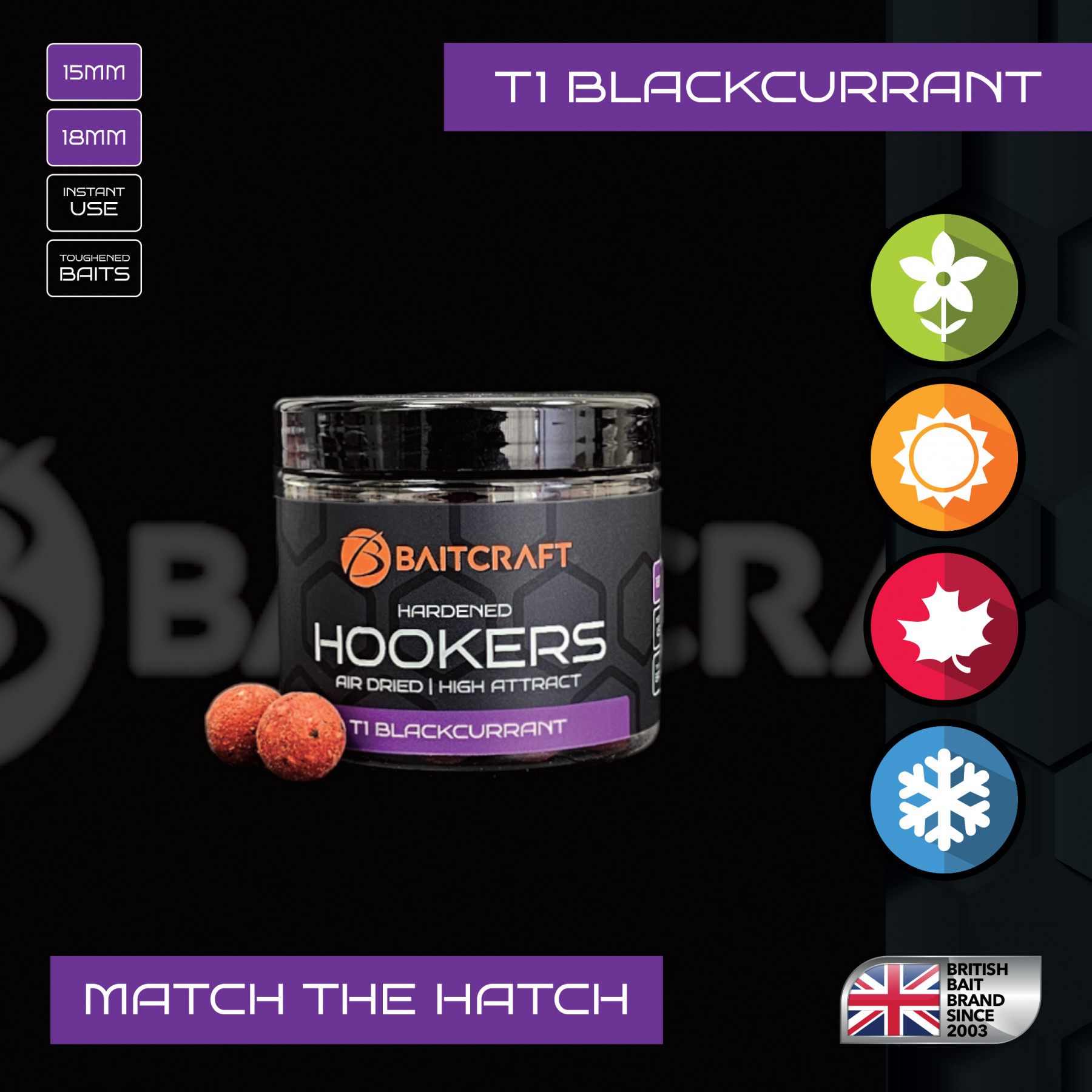 BAITCRAFT T1 BLACKCURRANT MATCH THE HATCH HARDENED HOOKERS